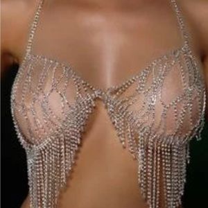 Rhinestone Body Decor Chain Bra SILVER ONE SIZE NEW